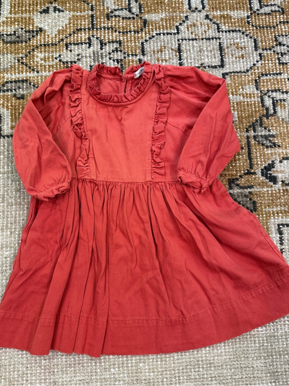 Soot Plume Girls Red Ruffled Long-Sleeve Dress 4T